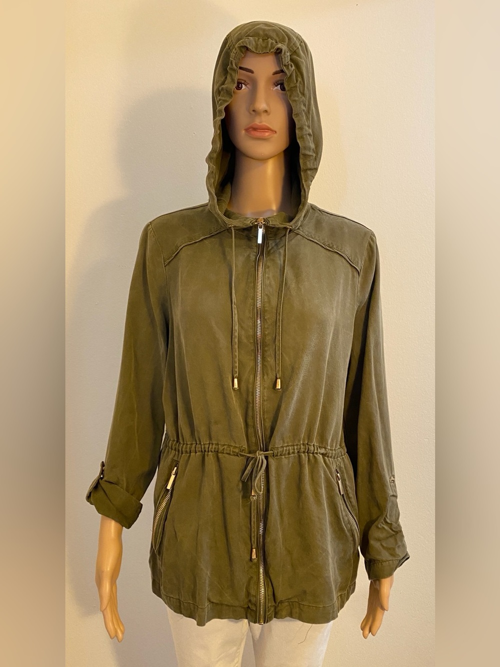Women’s Escalier Long Sleeve Draw String Hood Front Zipper Utility Jacket
